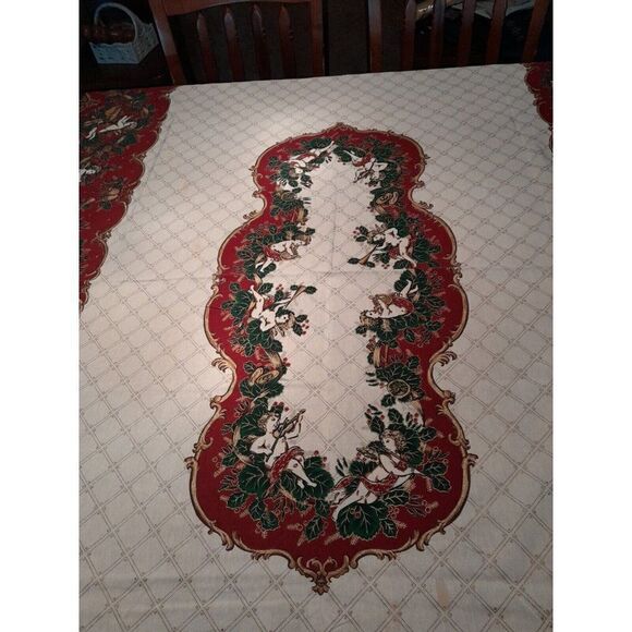 Vintage Christmas Cherubs Tablecloth Rectangle 70x51 Fashion Industries - READ - Picture 4 of 13